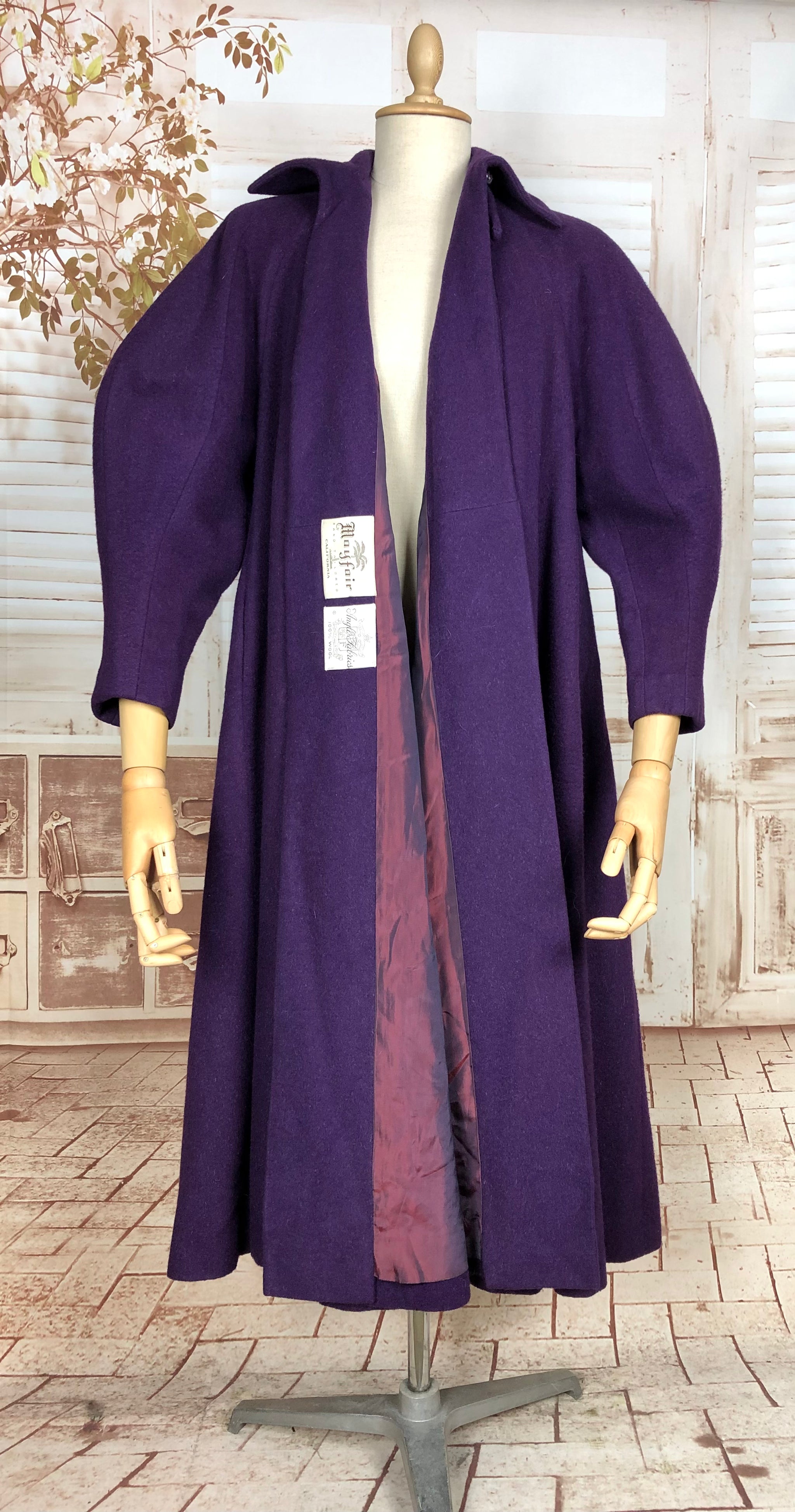 Exceptional Original 1940s Volup Vintage Purple Swing Coat With Bishop Black Sheep Antiques