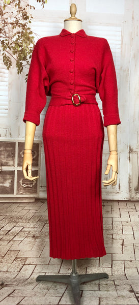 Stunning Original 1950s Vintage Bright Red Knit Set By Bobby Brooks