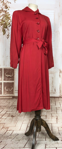 Stunning Original 1940s Volup Vintage Red Gabardine Belted Trench Coat