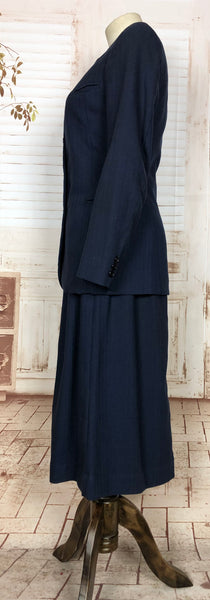 Wonderful Original 1940s Vintage Navy Blue Chalk Stripe Skirt Suit
