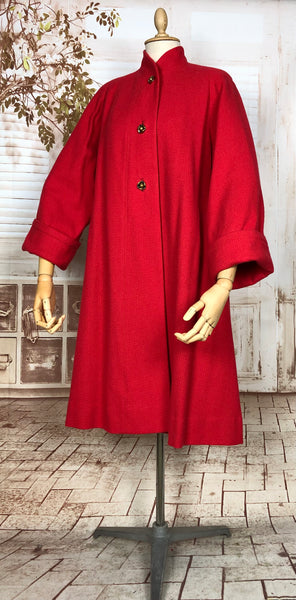 Stunning Original 1940s Vintage Lipstick Red Textured Swing Coat