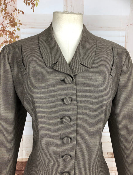 Stunning Original Early 1950s 50s Volup Vintage Taupe Grey Pin Striped Blazer By Edith Small