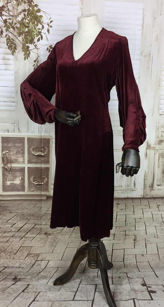 Original 1930s 30s Vintage Burgundy Velvet Dress With Pierced Bishop S Black Sheep Antiques Original 1930s 30s Vintage Burgundy Velvet Dress With Pierced Bishop S Black Sheep Antiques