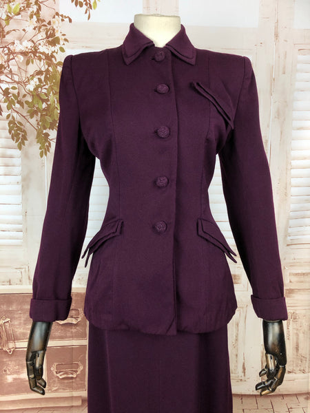 Original 1940s 40s Vintage Aubergine Purple Suit With Fabulous Details