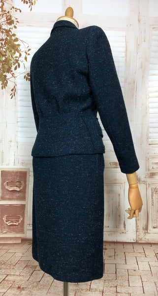 Fabulous Original 1940s Vintage Blue Fleck Skirt Suit By Sidney Fisher
