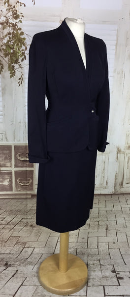 Original 1940s 40s Vintage Navy Ultra Violet Gabardine Wrap Skirt Suit