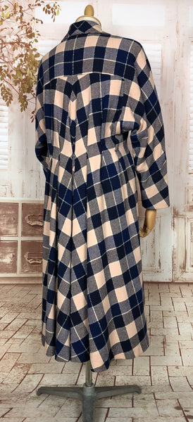 Exceptional 1940s Original Volup Vintage Pink And Navy Plaid Princess Coat