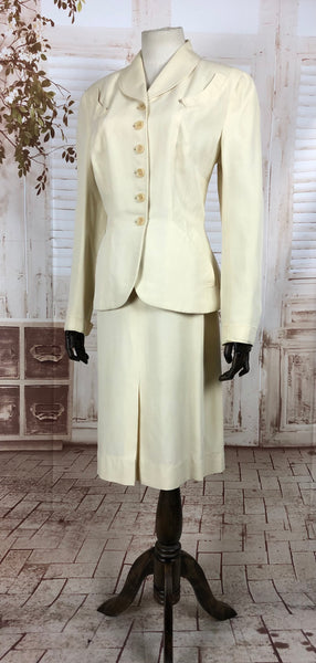 Original 1940s 40s Vintage Off White Cotton Summer Suit With Circular Accents