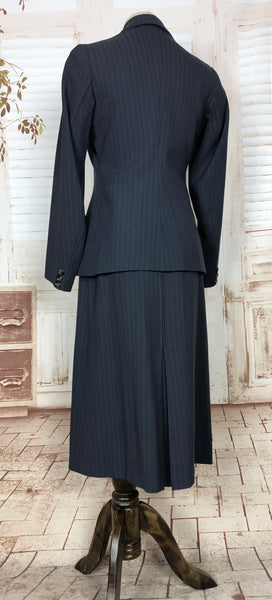 Rare Original 1940s Vintage Navy Pinstripe Burtons Suit Wartime Conversion From Menswear