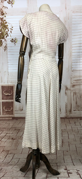 Beautiful Original 1940s 40s Vintage Cream And Brown Window Pane Check Dress By Barbro Of California