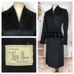 Iconic Original 1950s Vintage Black Diamond Lilli Ann Skirt Suit 1957