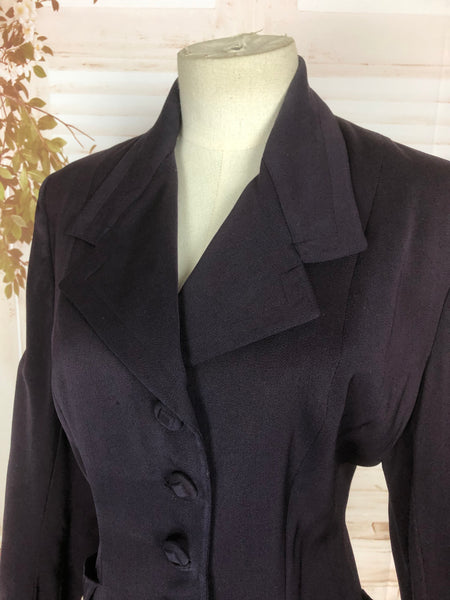 Original 1940s 40s Vintage Aubergine Gabardine Blazer With Amazing Geometric Collar And Pockets