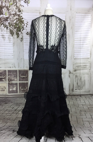 Original 1950s 50s Vintage Black Cotton And Lace Evening Gown Dress Stage Outfit