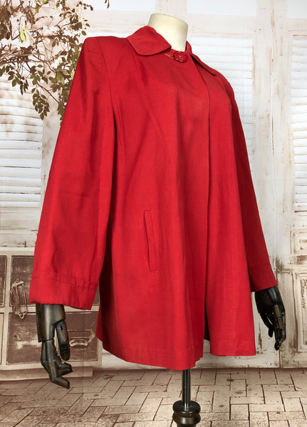 Fabulous Original 1940s 40s Vintage Red Gabardine Swing Coat