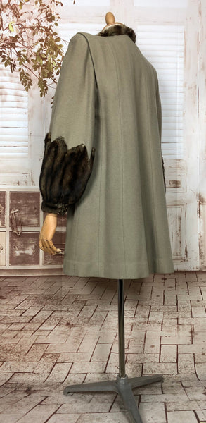 Rare Original 1940s 40s Vintage Grey Wool Coat With Fur Collar And Huge Bishop Sleeves By Kline’s