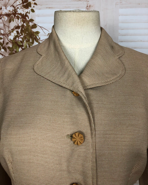 Fabulous Original Early 1950s 50s Nude Pink Brown Micro Check Blazer By Glenhaven