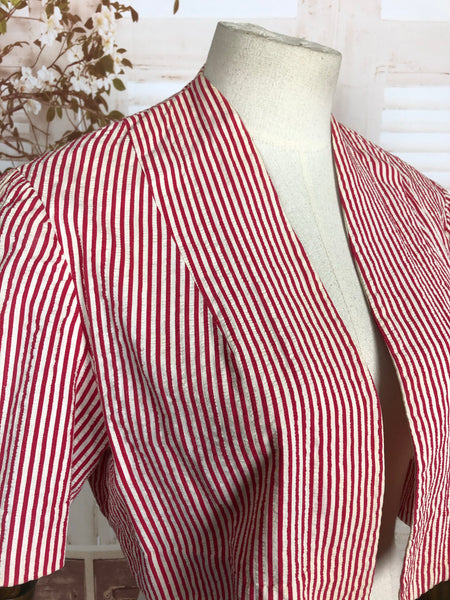 Original Vintage 1940s 40s Red Candy Striped Cropped Bolero Jacket