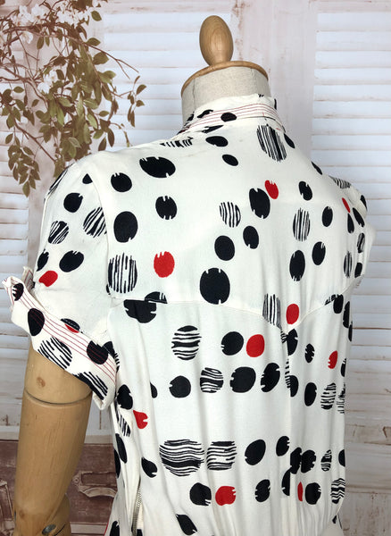 Fabulous Original 1940s Red Black And White Spotted Dress