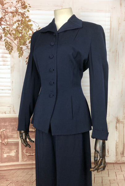 Beautiful Original 1940s 40s Vintage Navy Blue Suit By Vernon