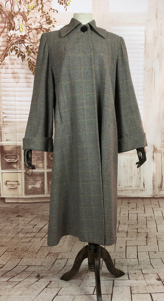 Original 1940s 40s Vintage Grey Swing Coat With Red Green And Mustard Yellow Plaid