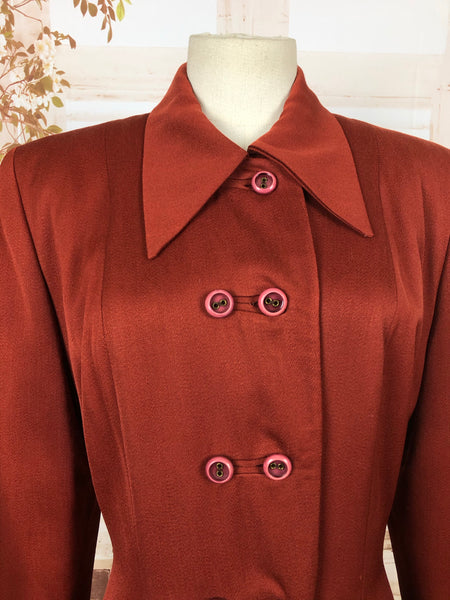 Original 1940s 40s Vintage Rust Red Double Breasted Belt Back Princess Coat