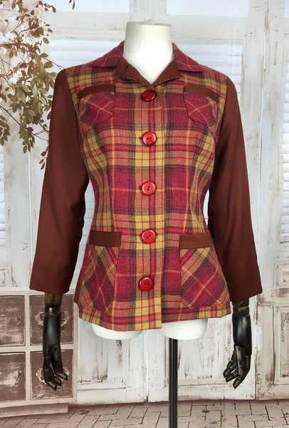 Original 1940s 40s Vintage Yellow And Red Plaid Colour Block Jacket