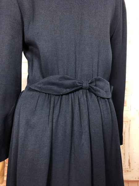 Amazing Original 1940s Vintage Navy Blue Gabardine Belt Back Princess Coat