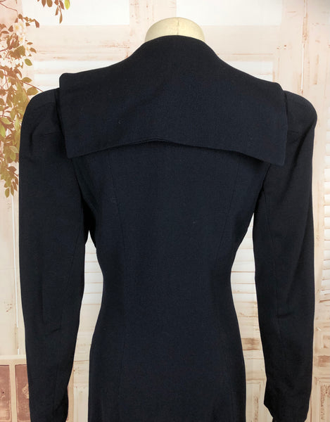 Amazing 1930s 30s Original Vintage Navy Wool Princess Coat With Puff Sleeves By Arnold Constable
