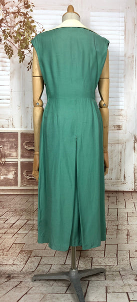 Gorgeous Original Late 1930s / Early 1940s Teal Silk Blend Dress With Sailor Style Collar