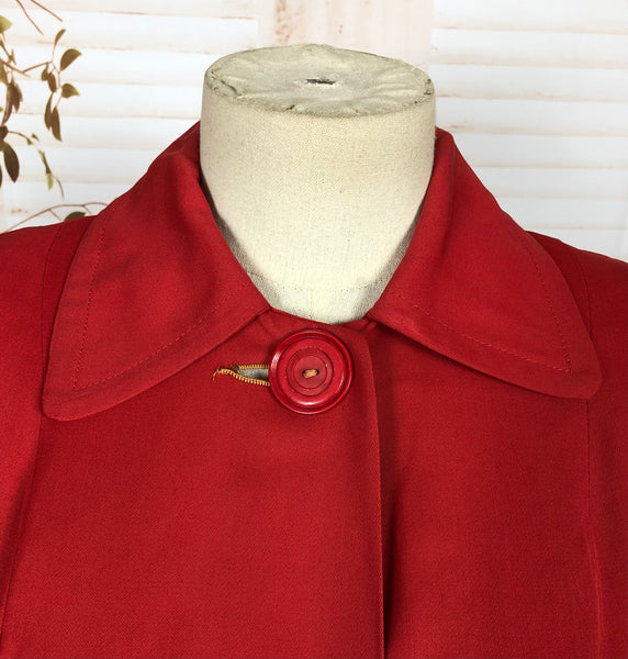 Fabulous Original 1940s 40s Vintage Red Gabardine Swing Coat