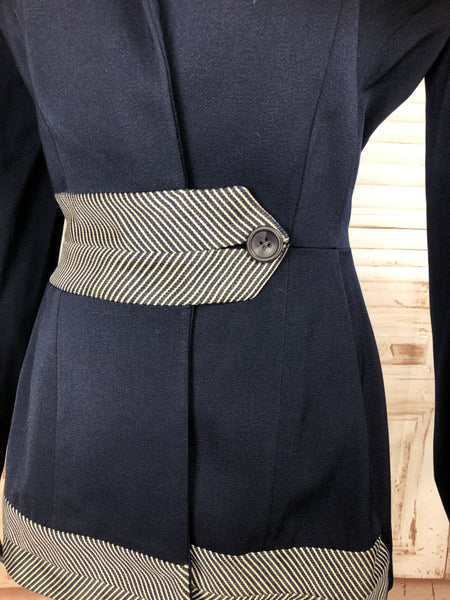 Rare Original 1950s 50s Vintage Navy Blue Lilli Ann Blazer With Wrap Around Arrow Detailing