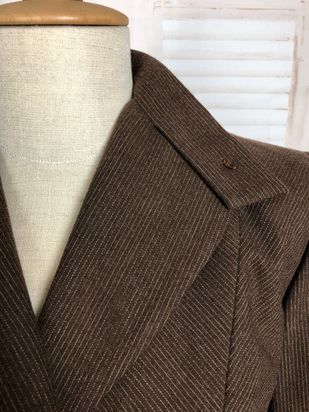 Amazing Original 1940s Vintage Chocolate Brown And Gold Needle Stripe Skirt Suit