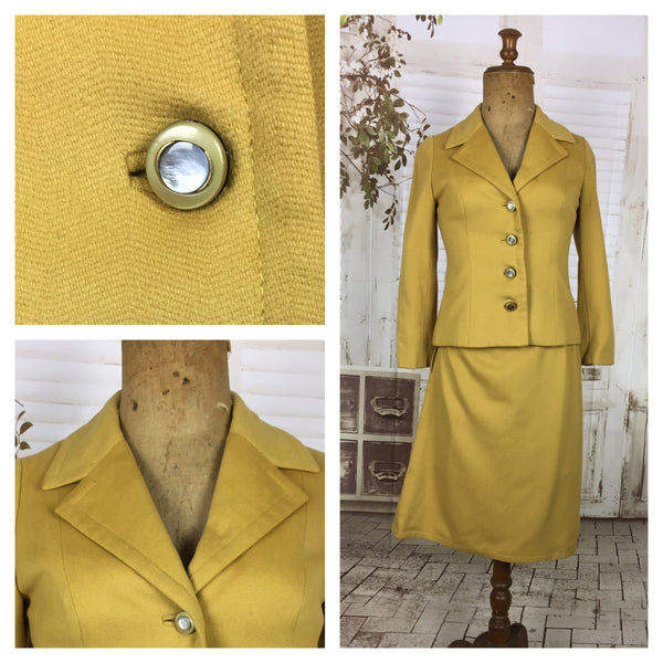 Original 1950s 50s Mustard Yellow Vintage Wool Petite Ladies Skirt Suit