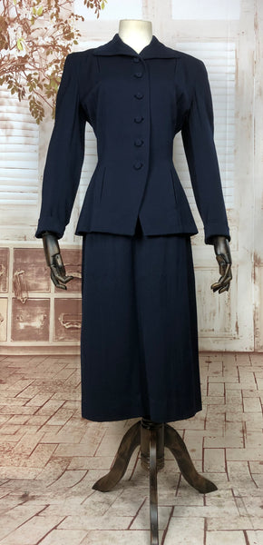 Beautiful Original 1940s 40s Vintage Navy Blue Suit By Vernon