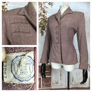 Original 1940s 40s Vintage Heather Pink Blazer With Pocket Detailing