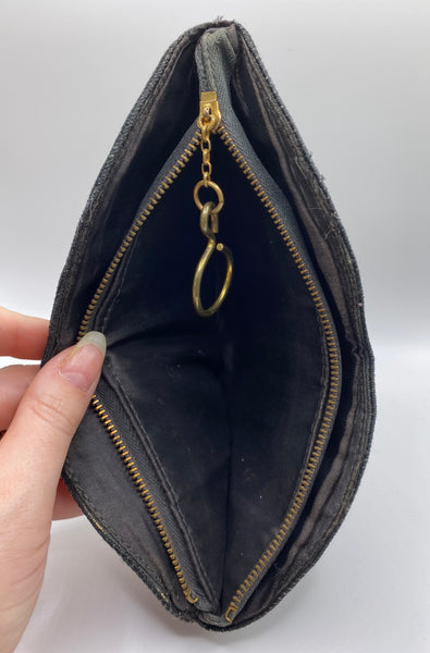 Gorgeous 1940s 40s Original Vintage Black Corde Clutch Bag With Geometric Details