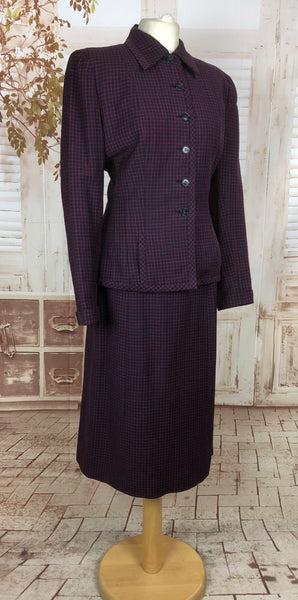 LAYAWAY PAYMENT 1 OF 2 - RESERVED FOR KELLY - Original 1940s 40s Vintage Navy And Red Micro Check Skirt Suit