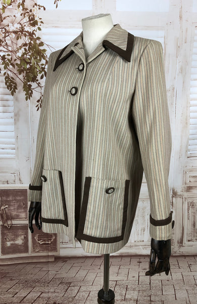 Original 1940s 40s Vintage Cream And Brown Striped Sportswear Coat