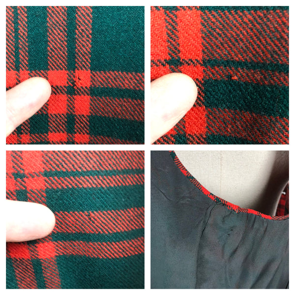 Original 1940s 40s Vintage Red And Forest Green Tartan Plaid Skirt And Waistcoat Suit