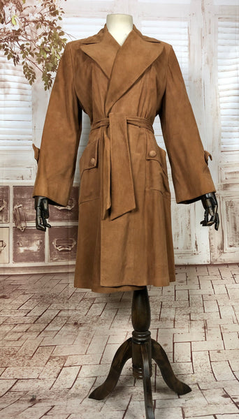 LAYAWAY PAYMENT 1 OF 3 - RESERVED FOR CARLA - Super Rare Original 1940s 40s Belted Suede Princess Coat By Scully