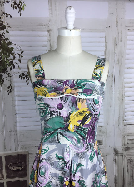 Original 1950s Vintage Abstract Flower Print Summer Dress