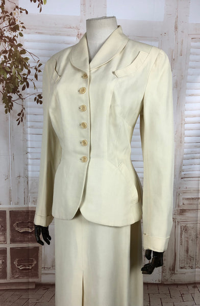 Original 1940s 40s Vintage Off White Cotton Summer Suit With Circular Accents