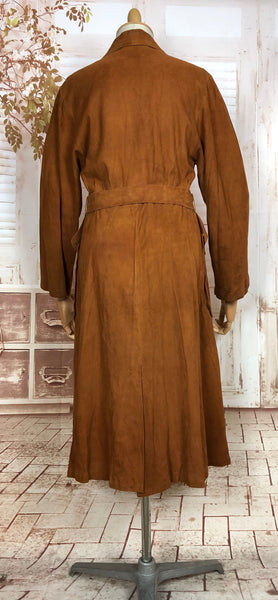 Super Rare Original 1940s Vintage Super Soft Tan Suede Belted Coat