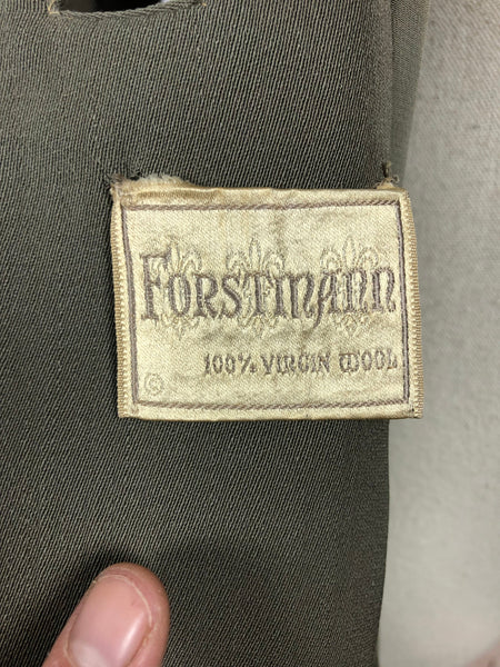 Incredible Original 1940s 40s Vintage Sage Gabardine Blazer With Petal Pockets By Forstmann