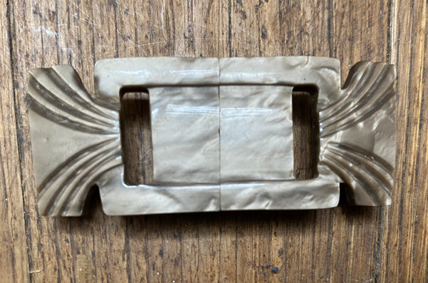 Beautiful 1930s 30s / 1940s 40s Taupe Carved Galalith Belt Buckle