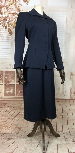 Beautiful Original 1940s 40s Vintage Navy Blue Suit By Vernon