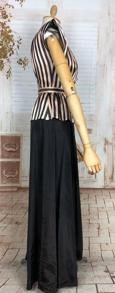 Stunning Original Late 1930s / Early 1940s Black And Pink Striped Evening Gown
