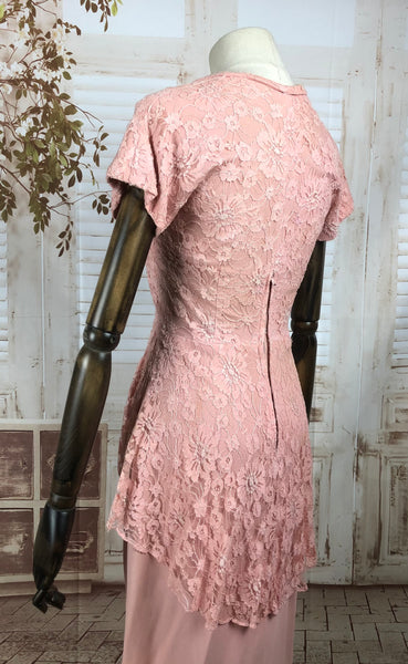 Original Vintage 1940s 40s Pink Crepe And Lace Dress By Adrian