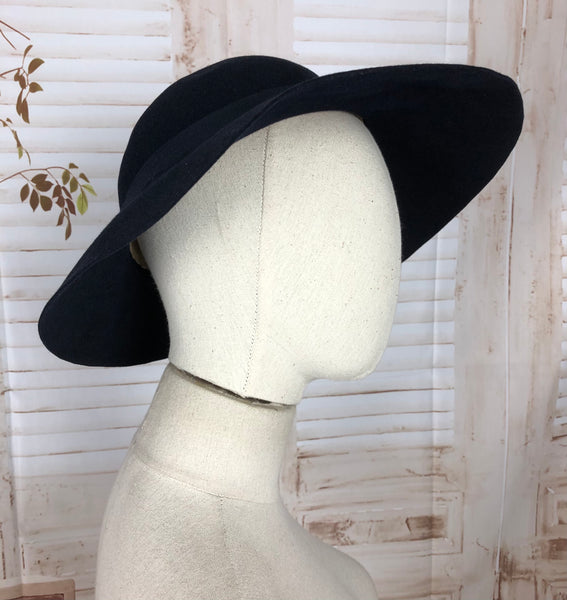 Original 1930s 30s Vintage Navy Blue Wide Brimmed Hat