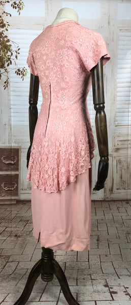 Original Vintage 1940s 40s Pink Crepe And Lace Dress By Adrian